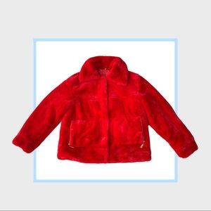 Soft and plush cherry red faux fur teddy jacket